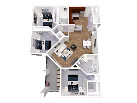 Floor plan for 3 beds, 2 baths, 1278 sqft